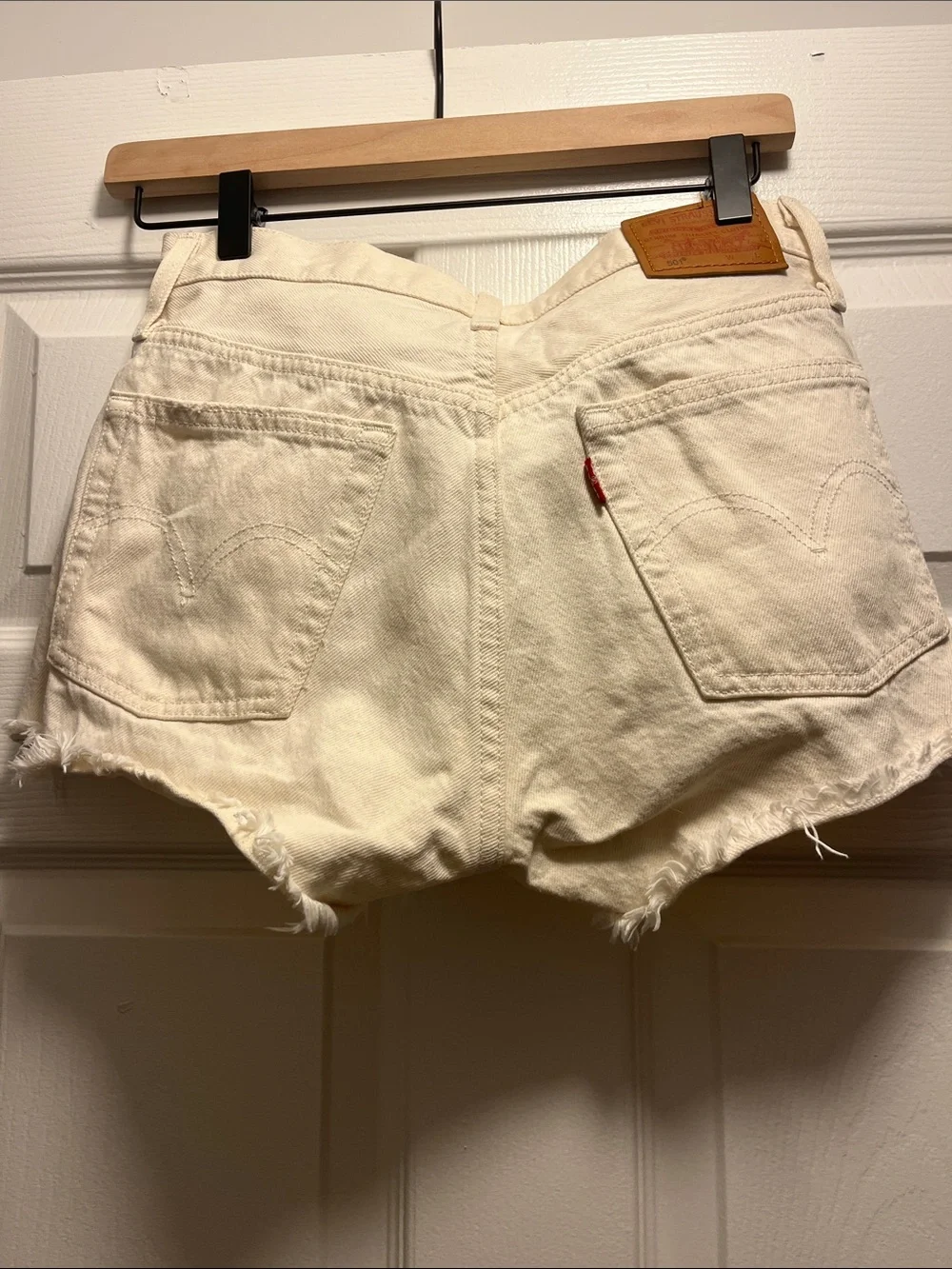 Levi's Cream Distressed Denim Cutoff Shorts